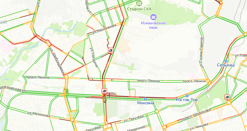 Фото: Затор на проспекте Нагибина в Ростове, Яндекс.Карты