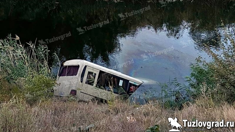 Фото: автобус утонул в пруду // кадр "Тузловград"