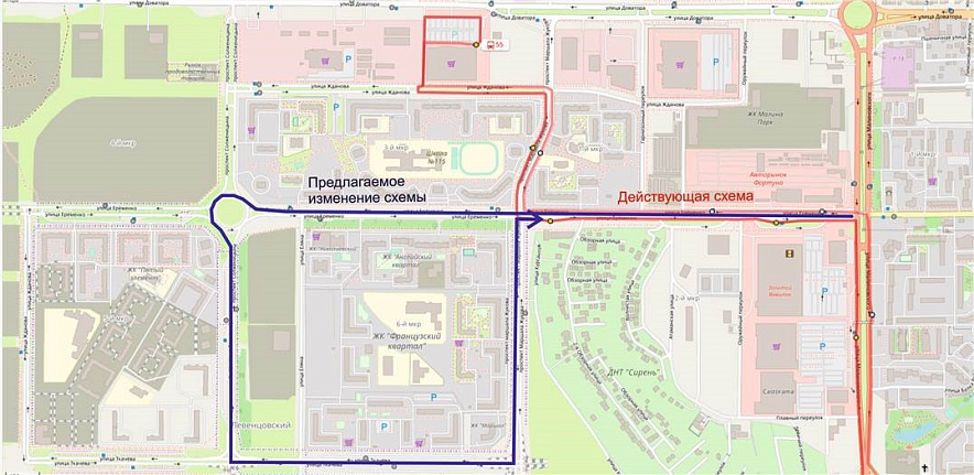 Фото: В Ростове открыли голосование по изменению автобусного маршрута № 55 в Левенцовке // схема с сайта ar.rostov-gorod