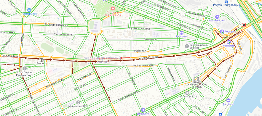 Фото: затор на проспекте Стачки в Ростове, Яндекс.Карты